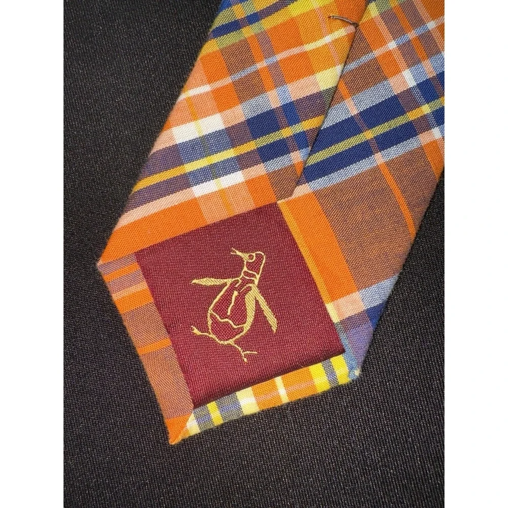 Original Penguin Blue/Orange Plaid Tie Necktie Cotton 58